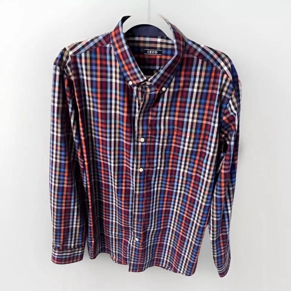 Izod Men’s Button Up Longsleeve Shirt Size L Plaid Collared Dress Shirt